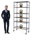 6 Tier Heavy Duty Adjustable Metal Wire Shelving Rack with Wheels, Black K248146