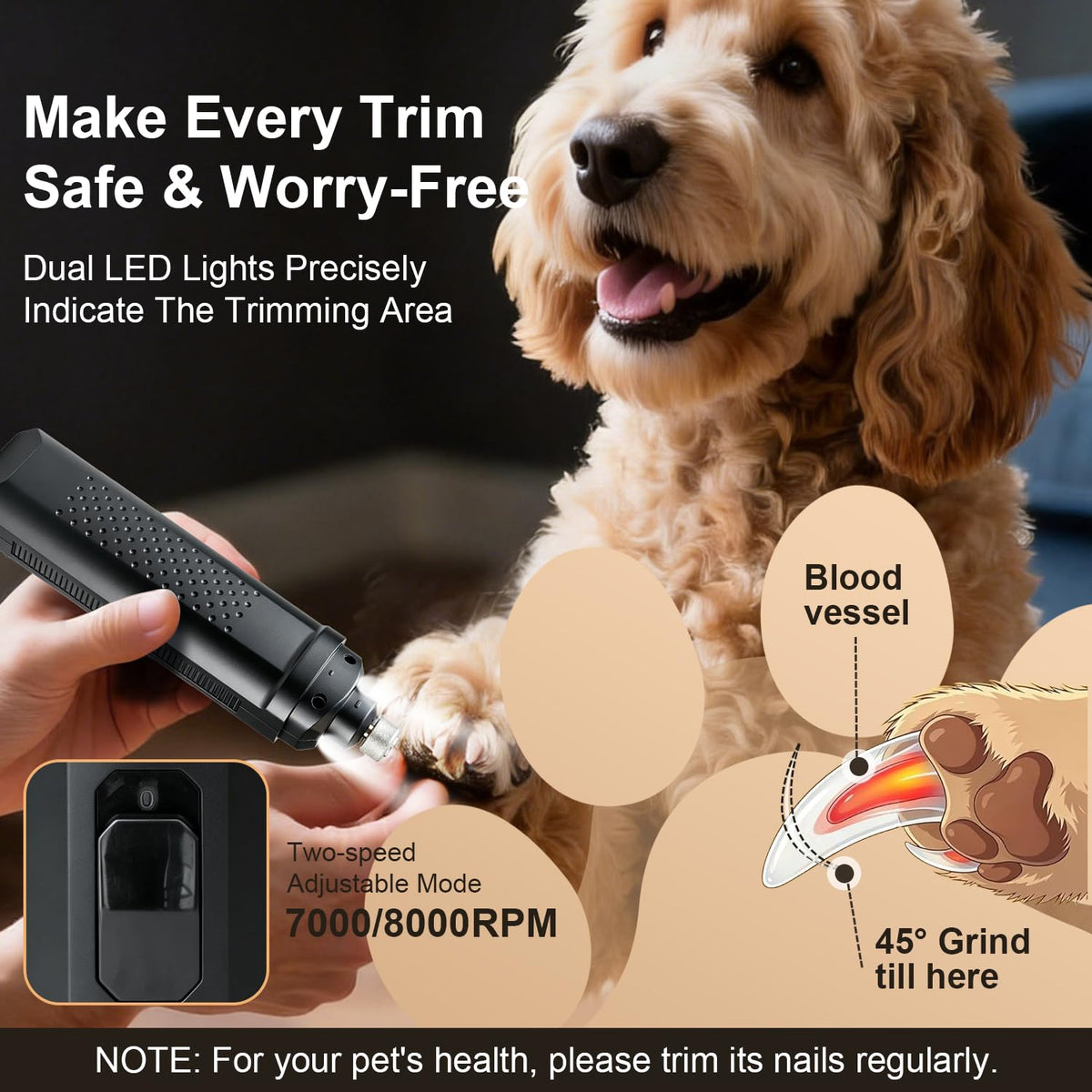 Dog Nail Grinder Silent Cordless Grooming N50651