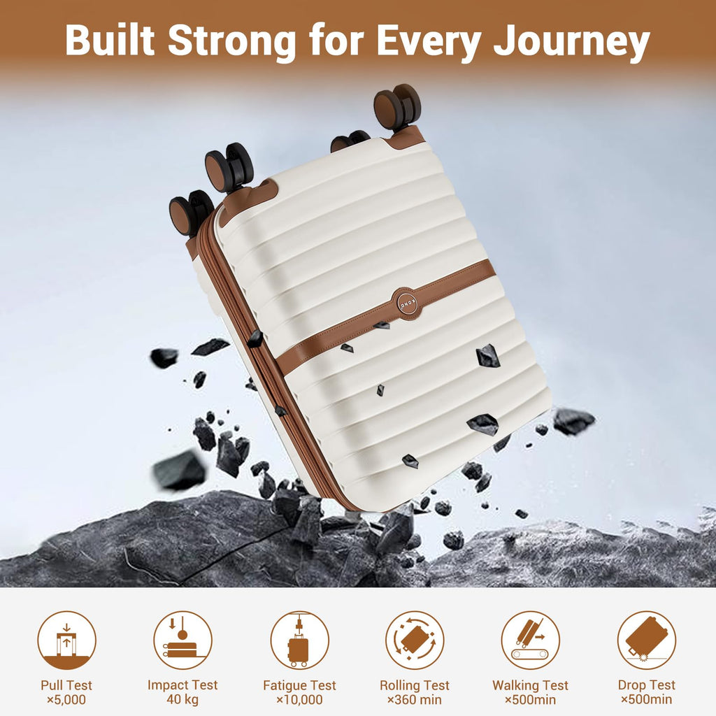 Expandable Carry On Luggage with Spinner Wheels, 20 Inch Hardshell Suitcase with Lock, White/Brown R830811