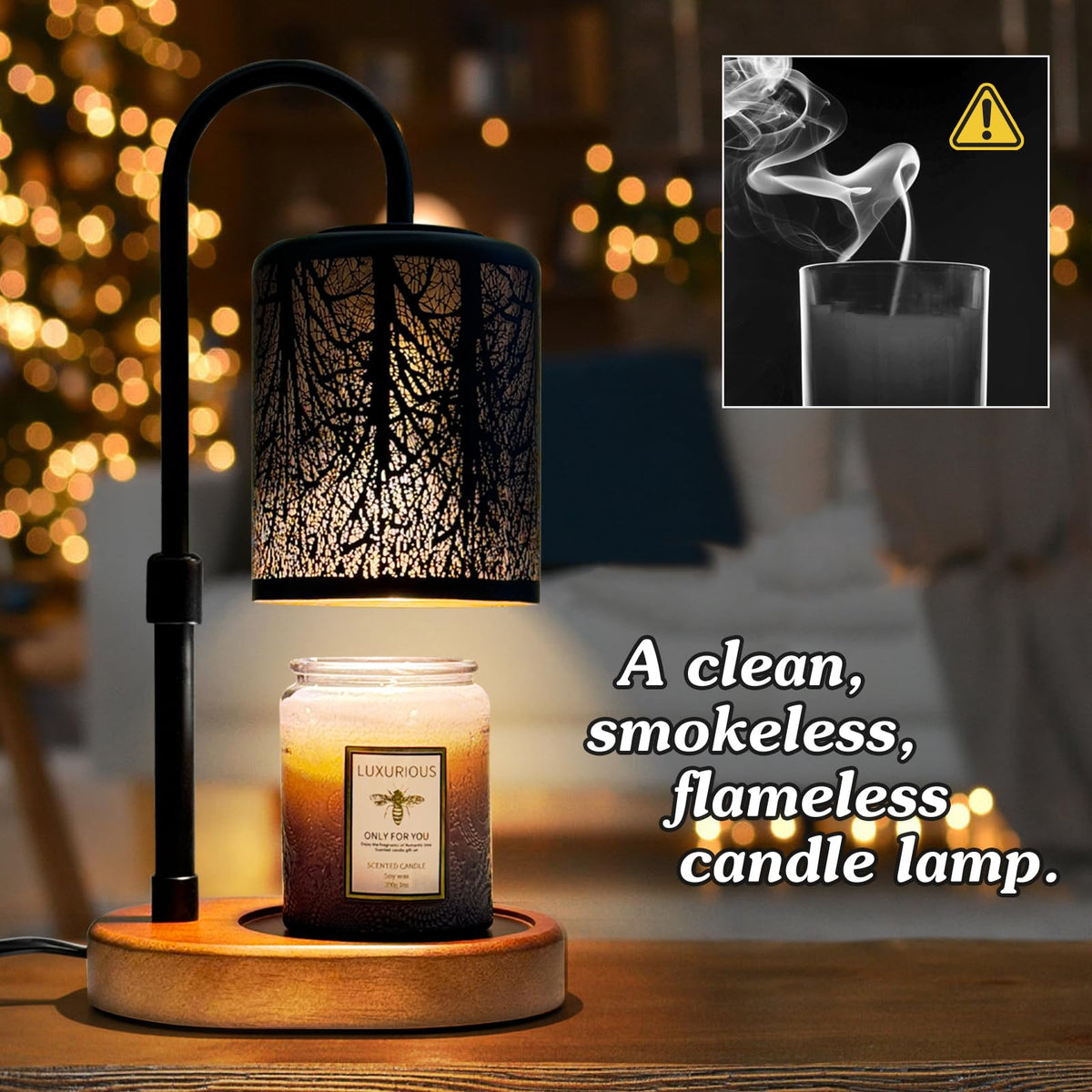 Black Adjustable Height Electric Candle Warmer with Timer and Dimmer J13660