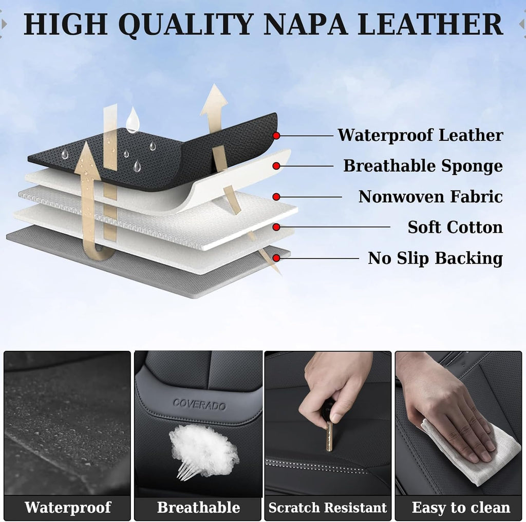 Black Nappa Leather Car Seat Covers Full Set B600083