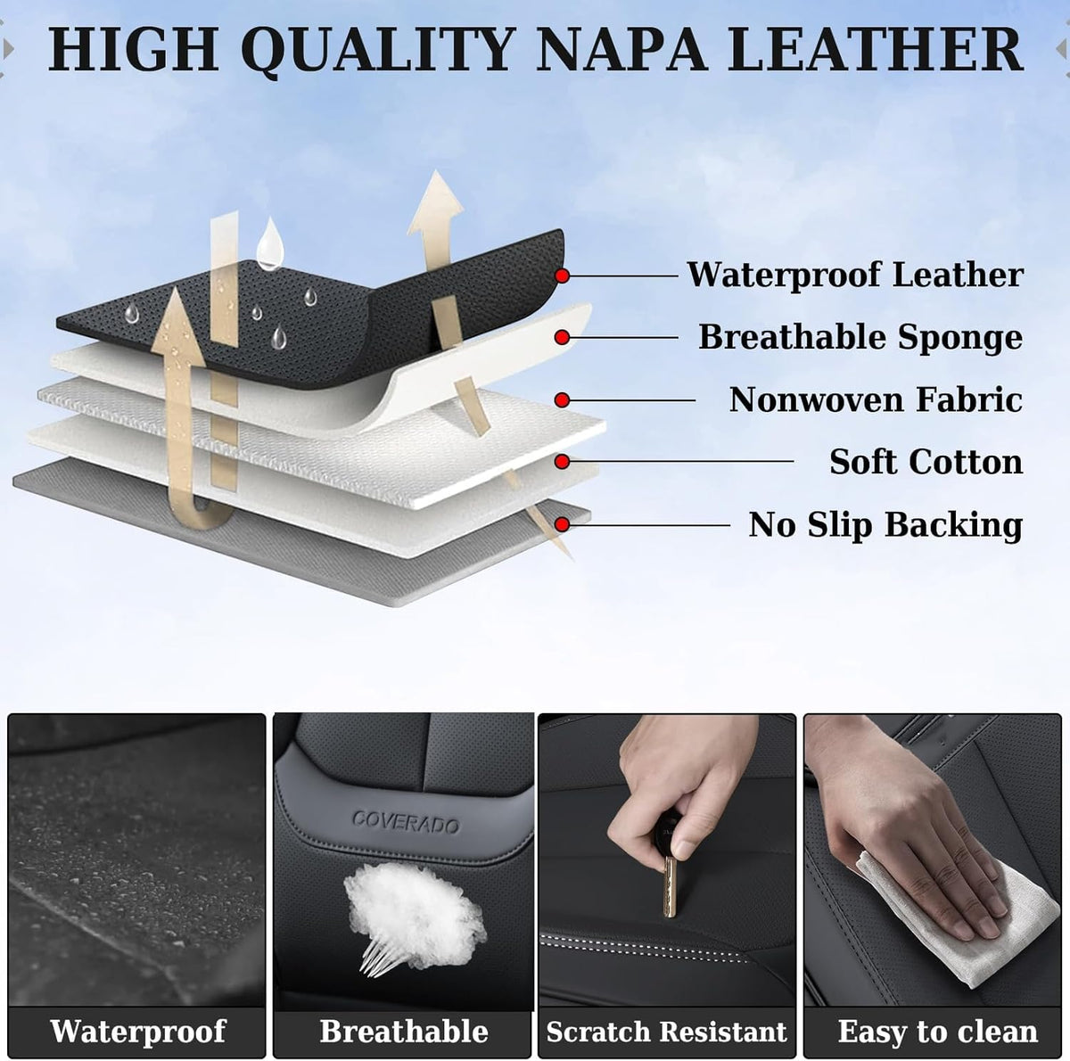 Black Nappa Leather Car Seat Covers Full Set B600083