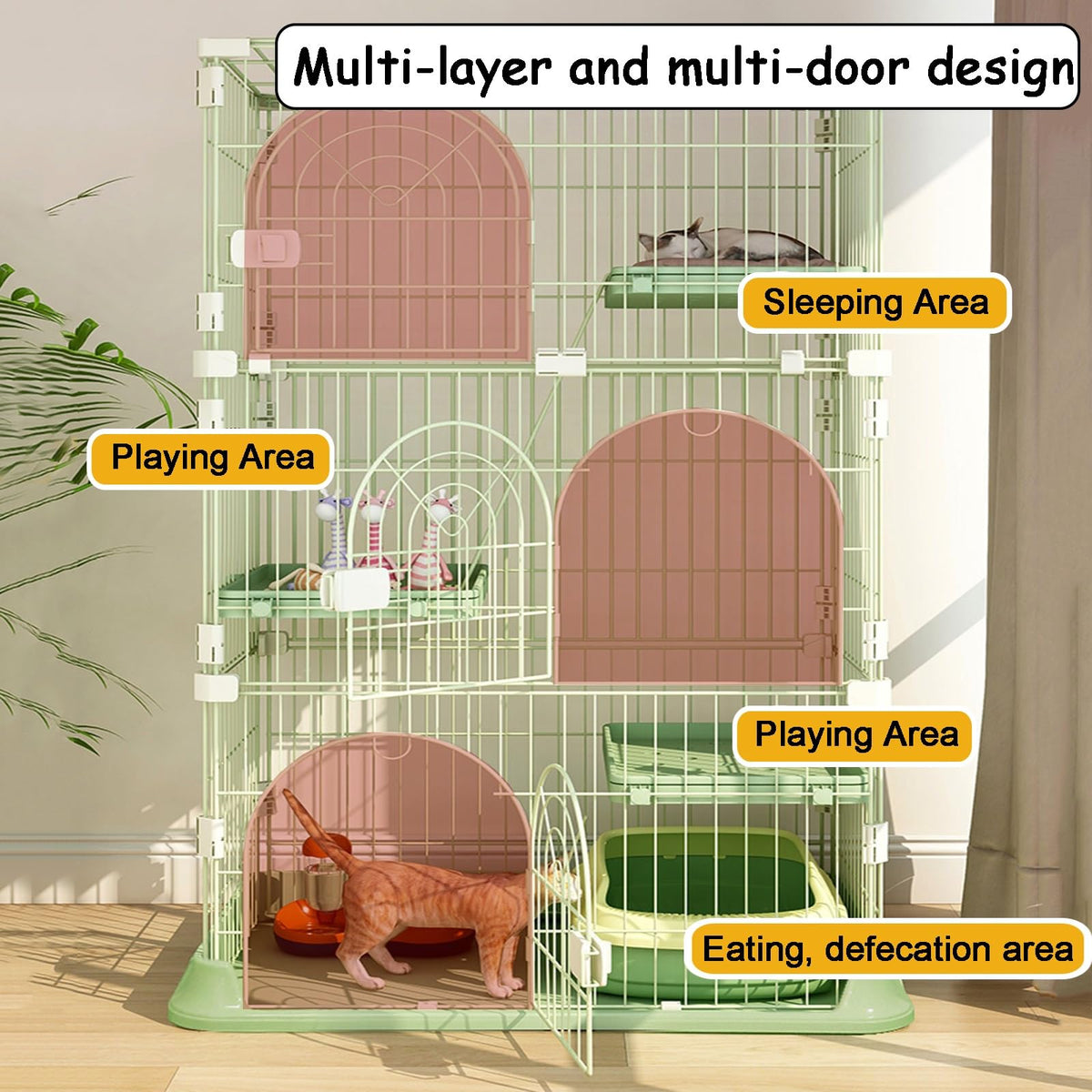 4-Tier Metal Indoor Cat Enclosure with 3 Doors K48752