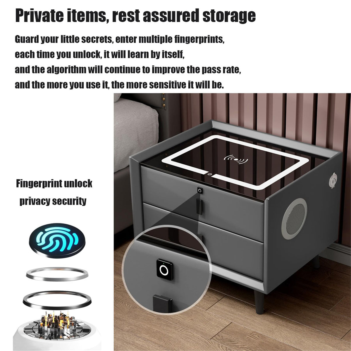 Pink 3 Drawer LED Nightstand with Wireless Charging F811133