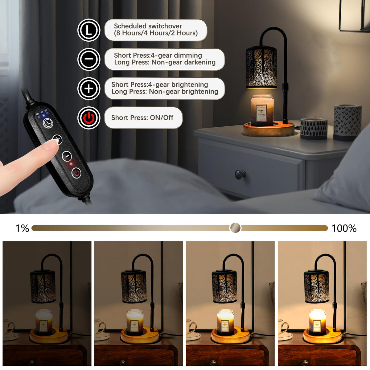 Black Adjustable Height Electric Candle Warmer with Timer and Dimmer J13660
