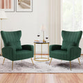 Green Velvet Accent Chairs Set of 2 with Lumbar Pillow N631077