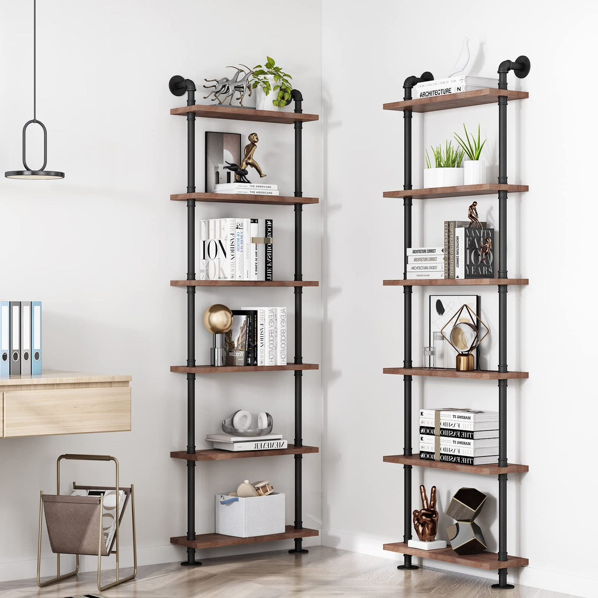 Industrial Pipe Rustic Wood Bookshelf R588
