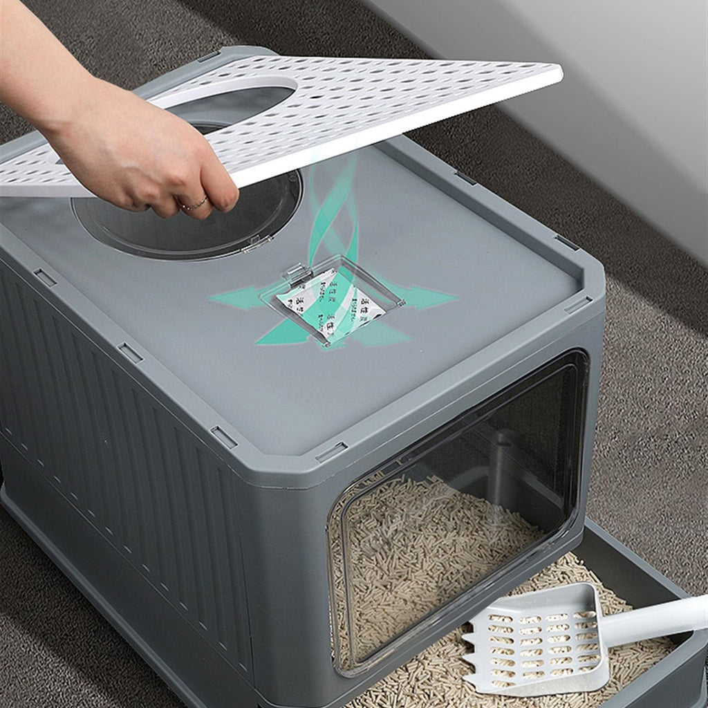 Foldable Enclosed Cat Litter Box with Lid E6985