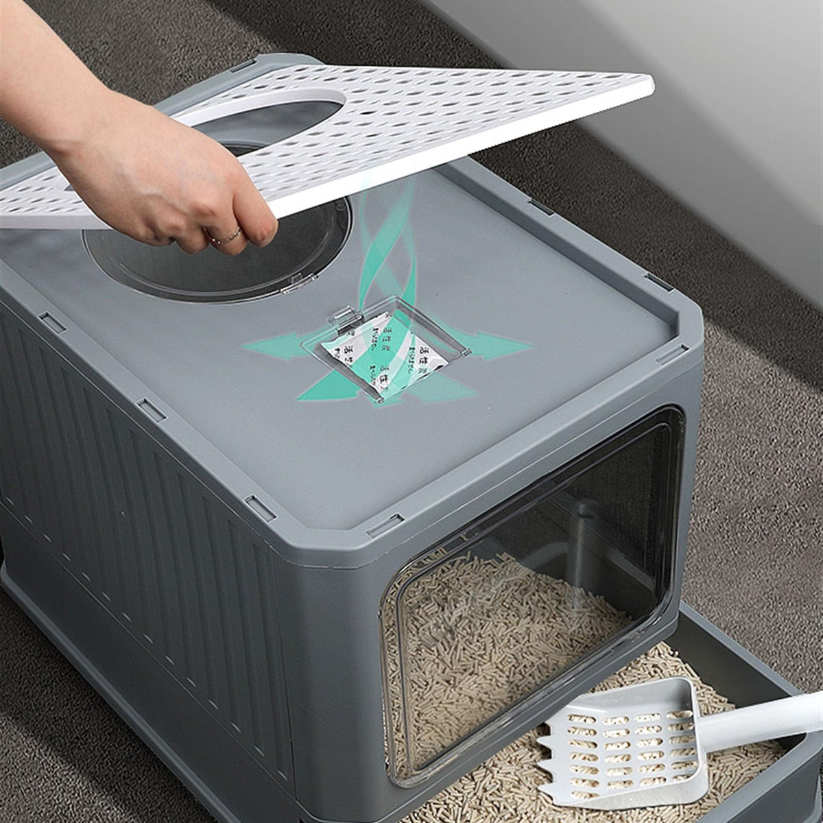 Foldable Enclosed Cat Litter Box with Lid E6985