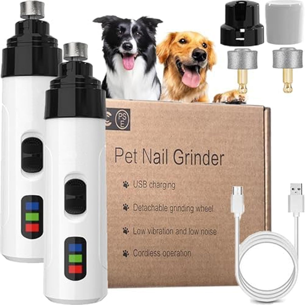 Rechargeable Quiet Low Vibration Electric Dog Nail Grinder & Trimmer with LED Light U57220