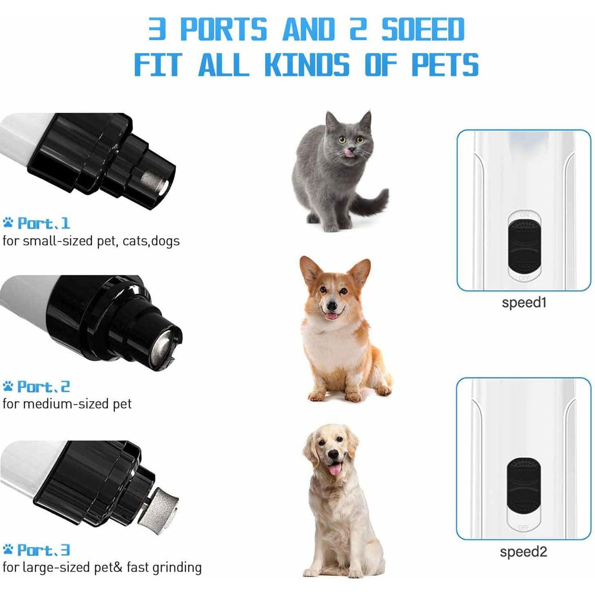 Rechargeable Quiet Low Vibration Electric Dog Nail Grinder & Trimmer with LED Light U57220