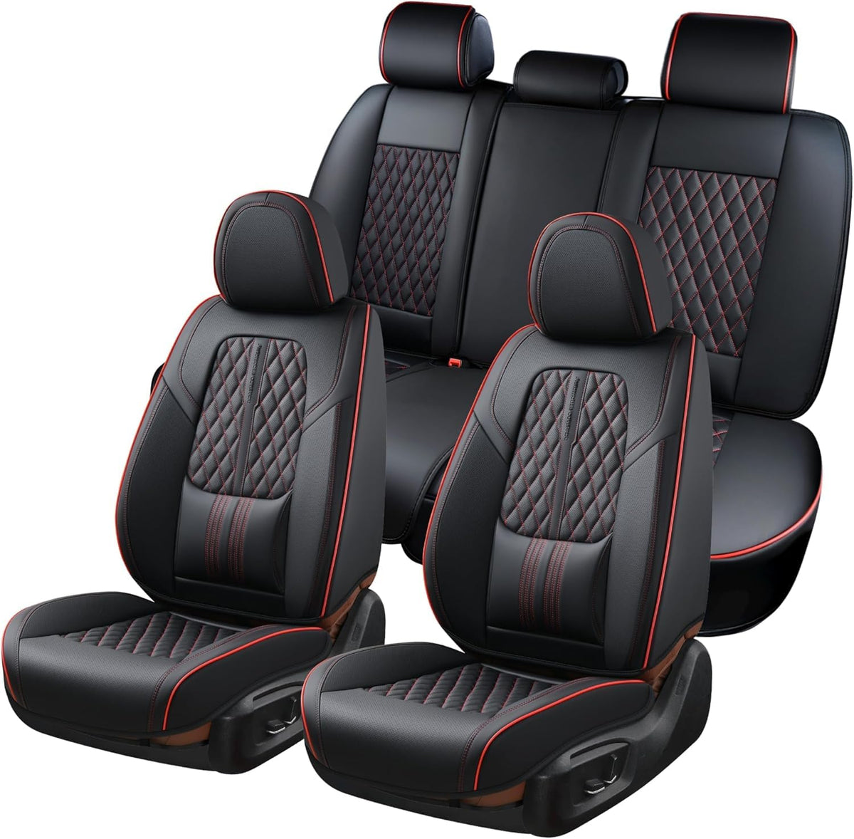 Black Nappa Leather Car Seat Covers Full Set B600083