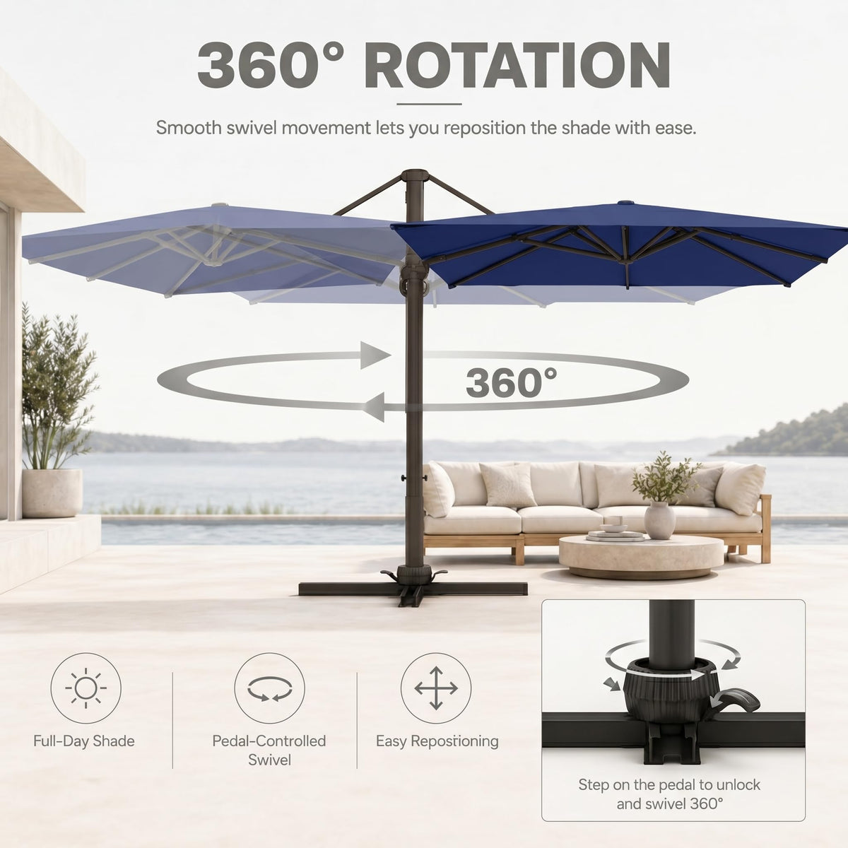 Large Square Cantilever Patio Umbrella with Aluminum Pole F66376