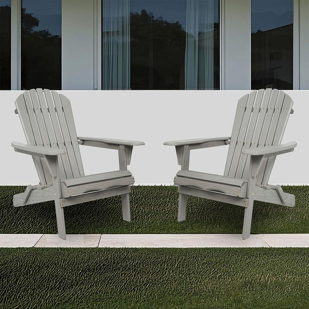 Folding Adirondack Chair Set of 2 HDPE All-Weather Outdoor Chair with Cup Holder Z757