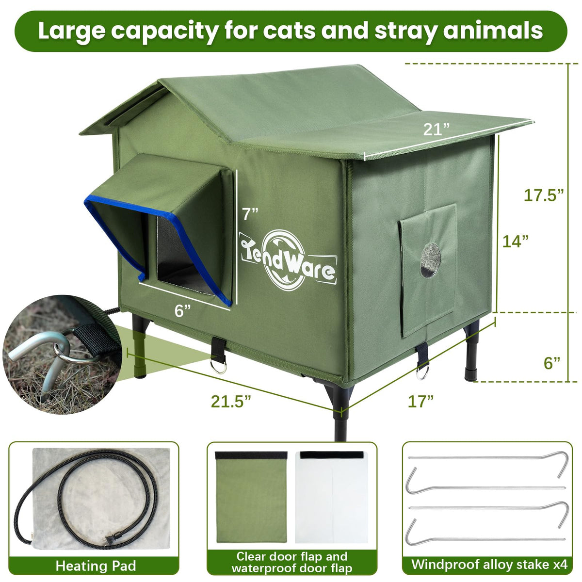 Heated Outdoor Cat House with Elevated Base R8724