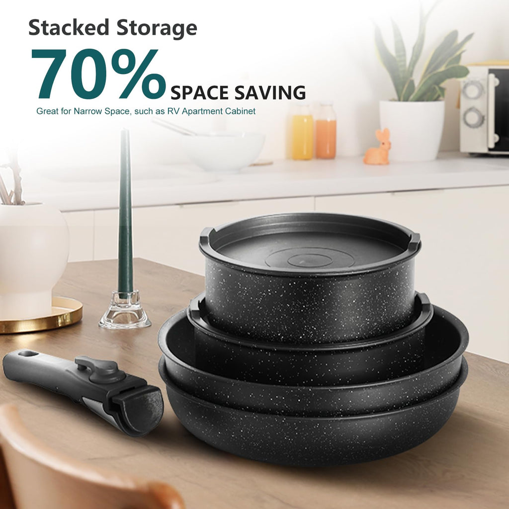 12-Piece Nonstick Cookware Set with Detachable Handle, Black I1837