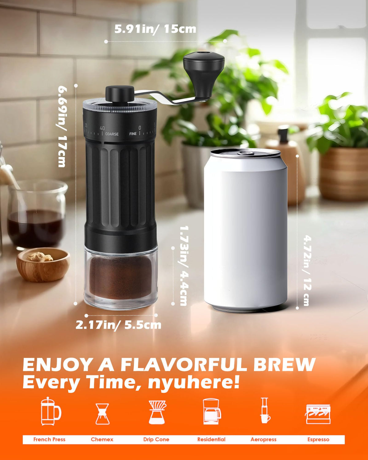 Manual Ceramics Burr Coffee Grinder with 40 Adjustable Settings K970