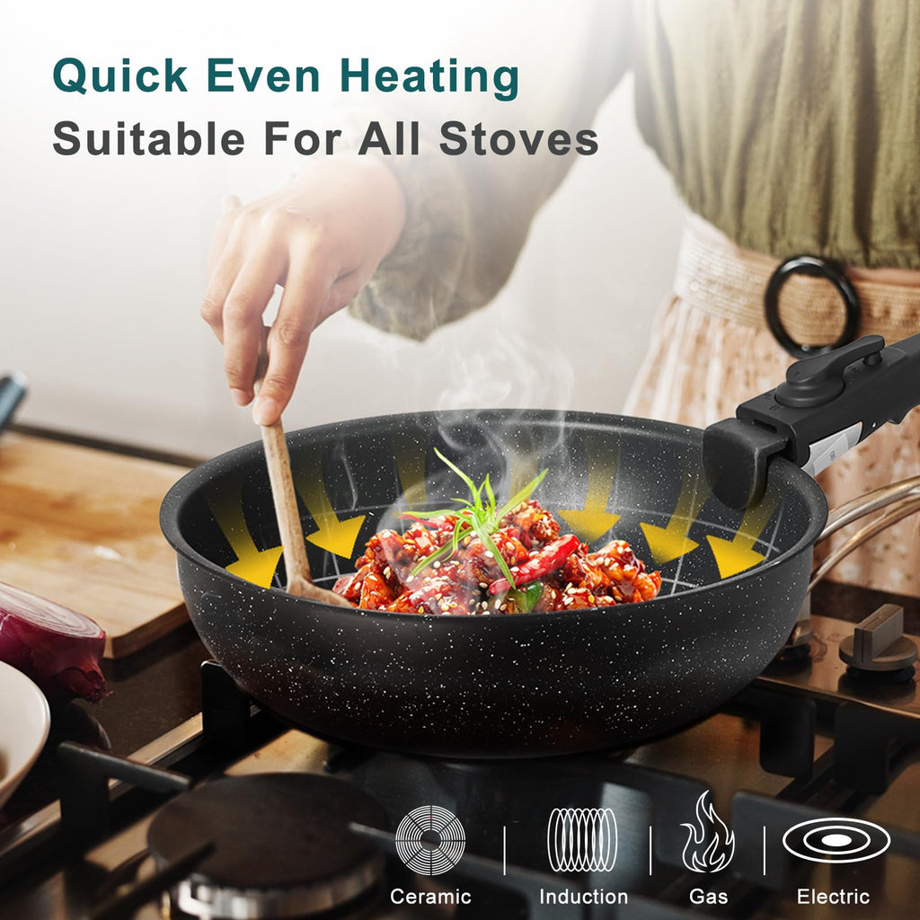 12-Piece Nonstick Cookware Set with Detachable Handle, Black I1837