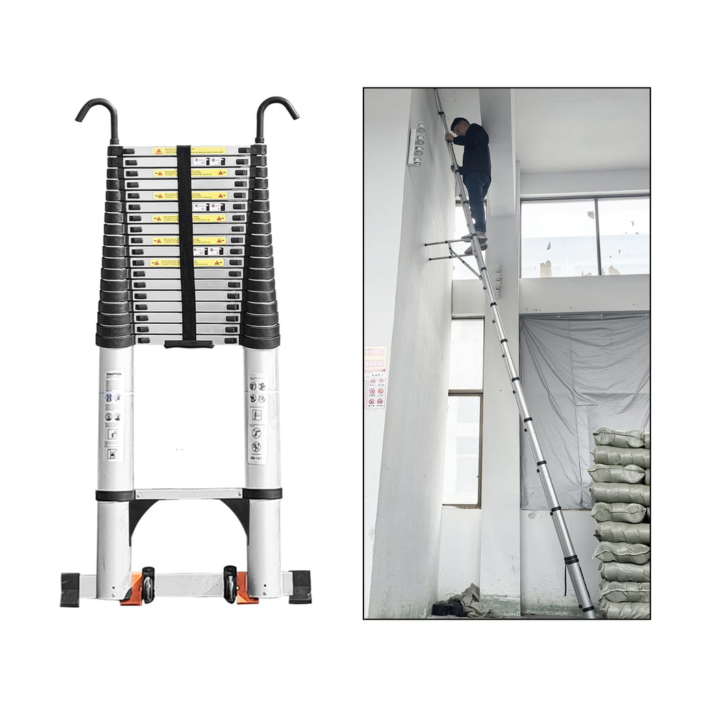 Telescoping Ladder 24.6 FT Heavy Duty Silver I19714
