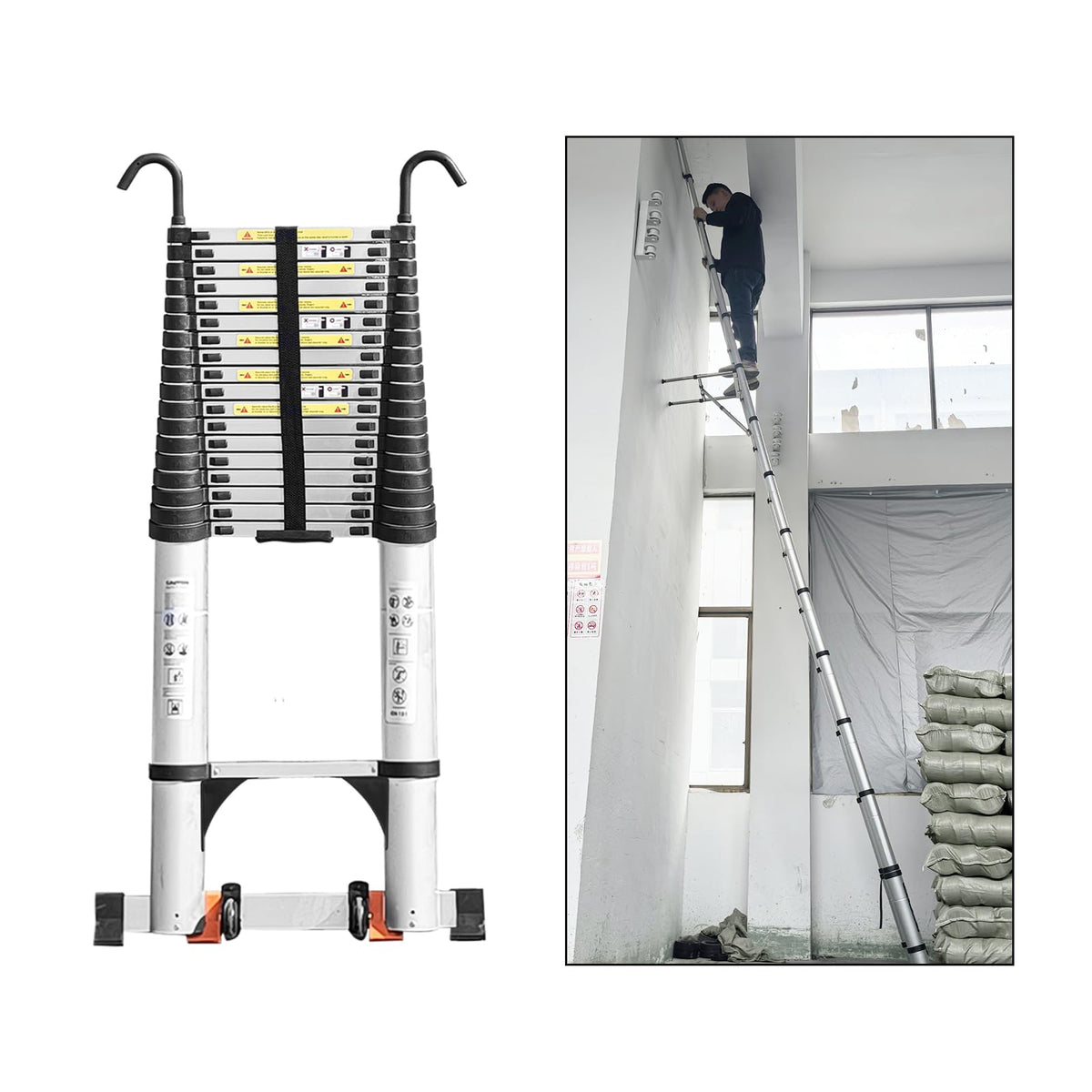 Telescoping Ladder 24.6 FT Heavy Duty Silver I19714
