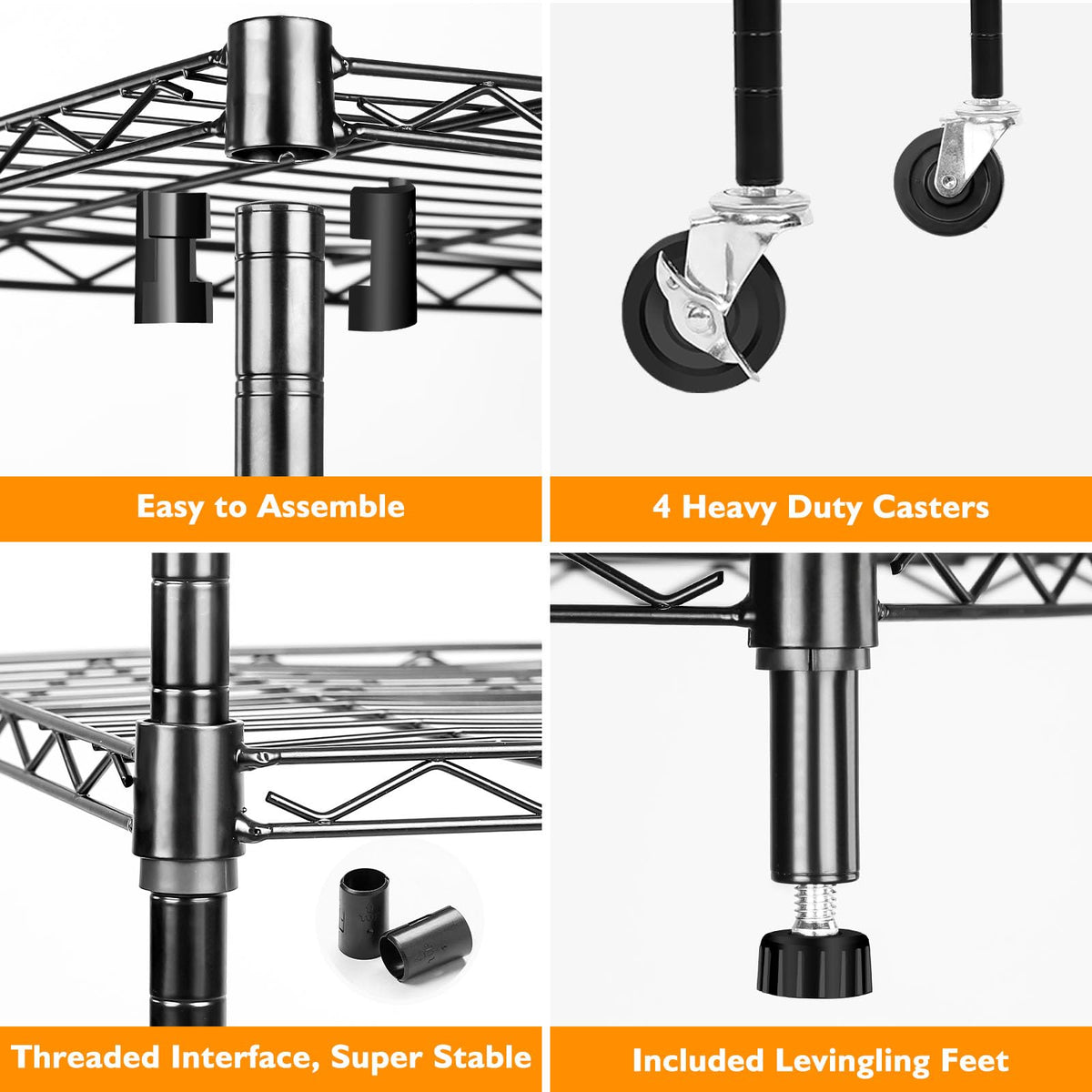 6 Tier Heavy Duty Adjustable Metal Wire Shelving Rack with Wheels, Black K248146