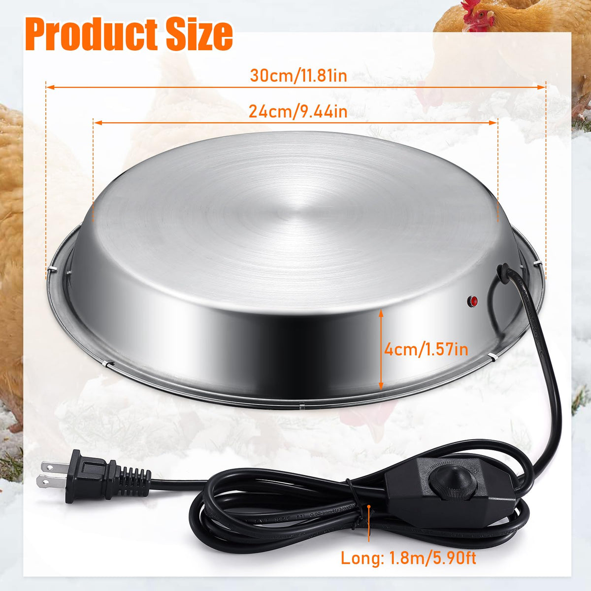 12 Inch 5 Gallons Poultry Waterer Heated Base with Thermostat U81951