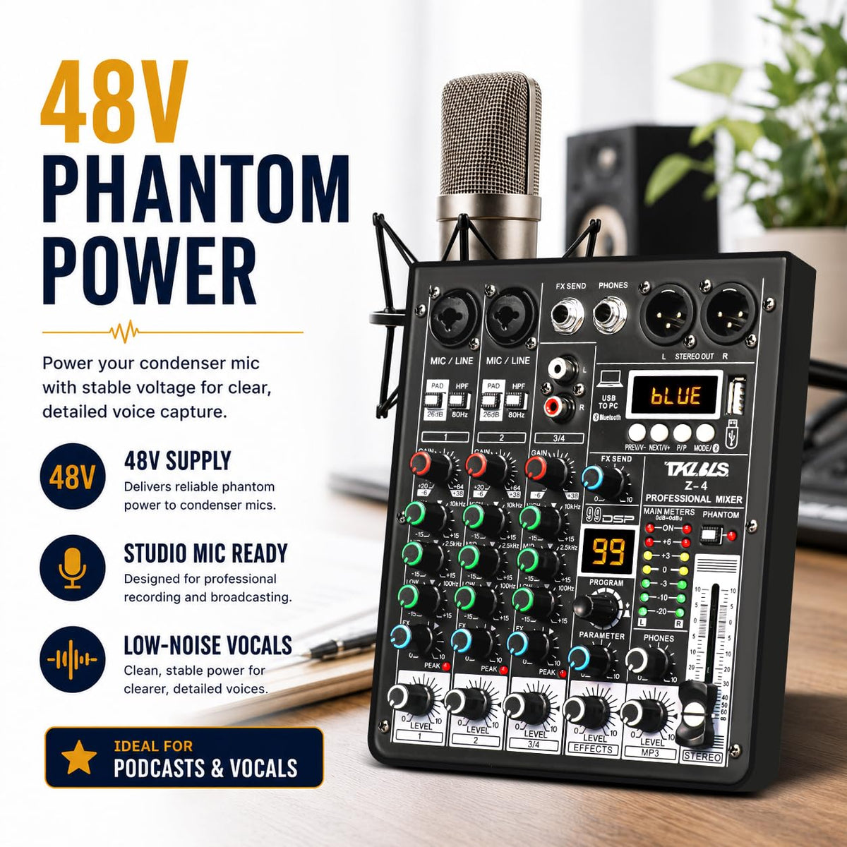 4 Channel Podcast Audio Mixer with 99 DSP Effects O839