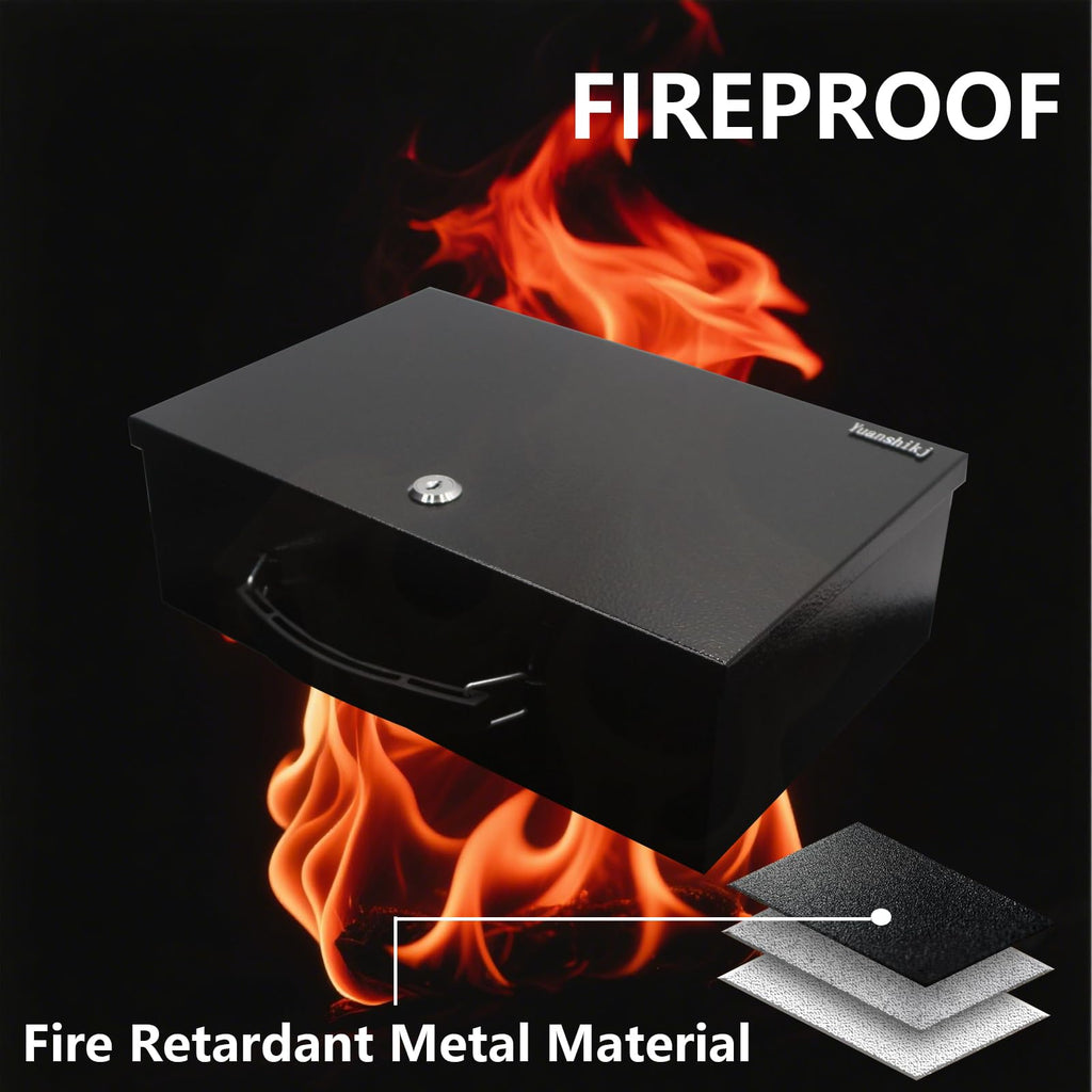 Fireproof Key Lock Steel Security Safe Box, 0.38 Cu Ft, Black G306