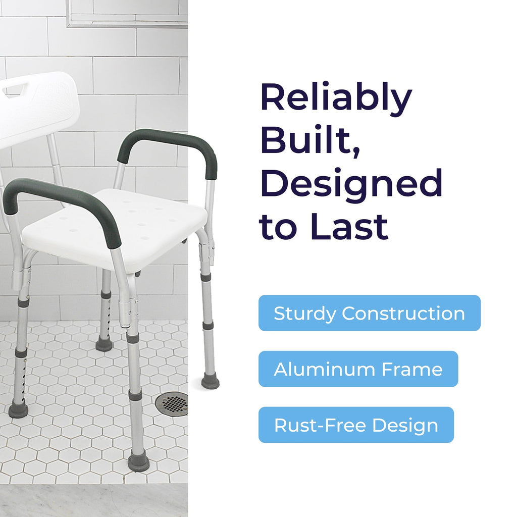 White Shower Chair with Back and Padded Arms S7430