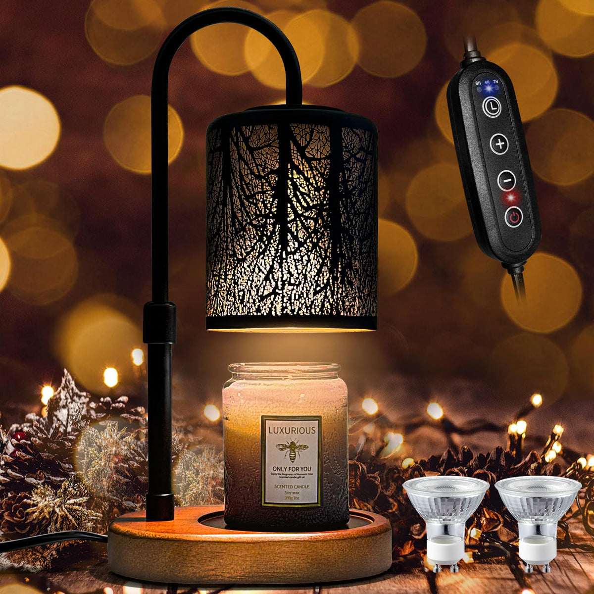 Black Adjustable Height Electric Candle Warmer with Timer and Dimmer J13660