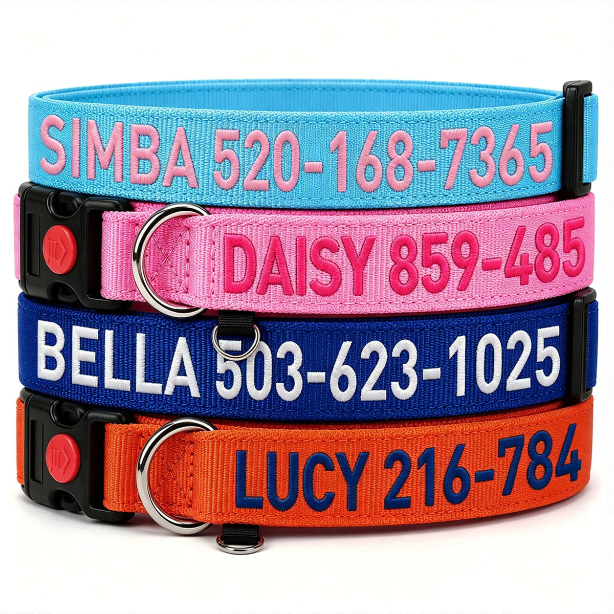 Custom Embroidered Dog Collar with Name and Number R907