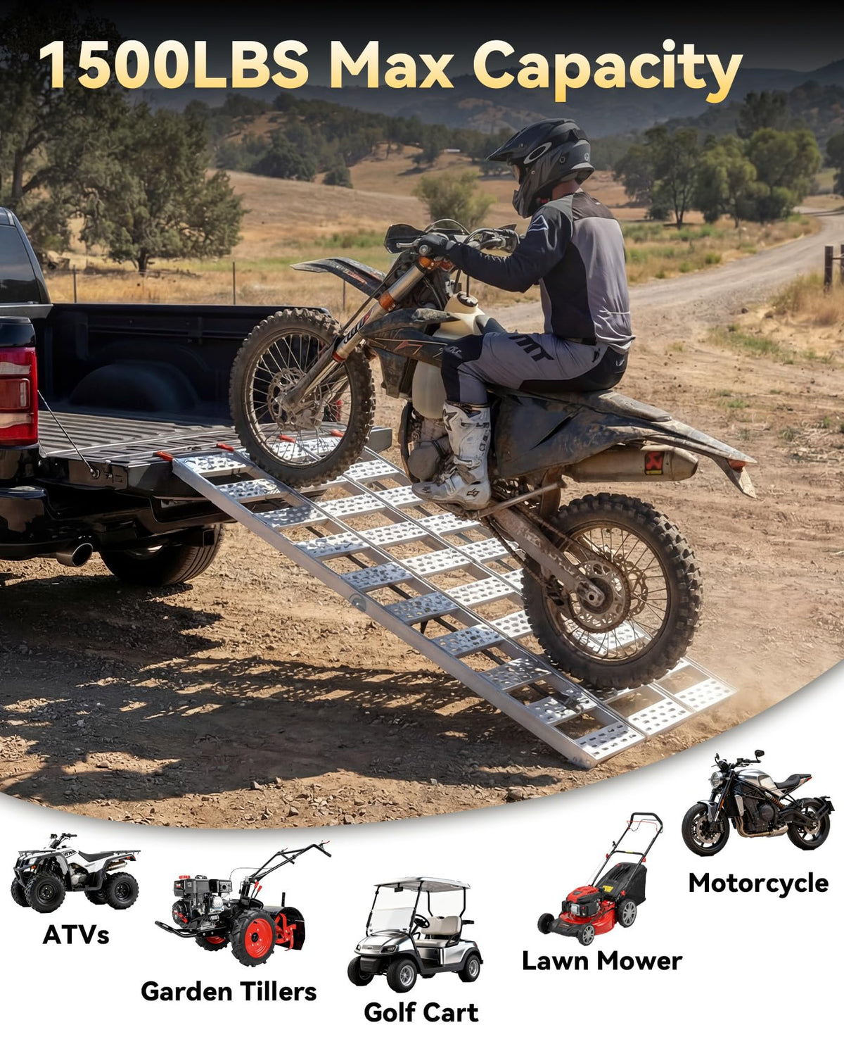 Tri-Fold Aluminum Loading Ramp, 1500 lbs Capacity, 76''L × 50''W X9180