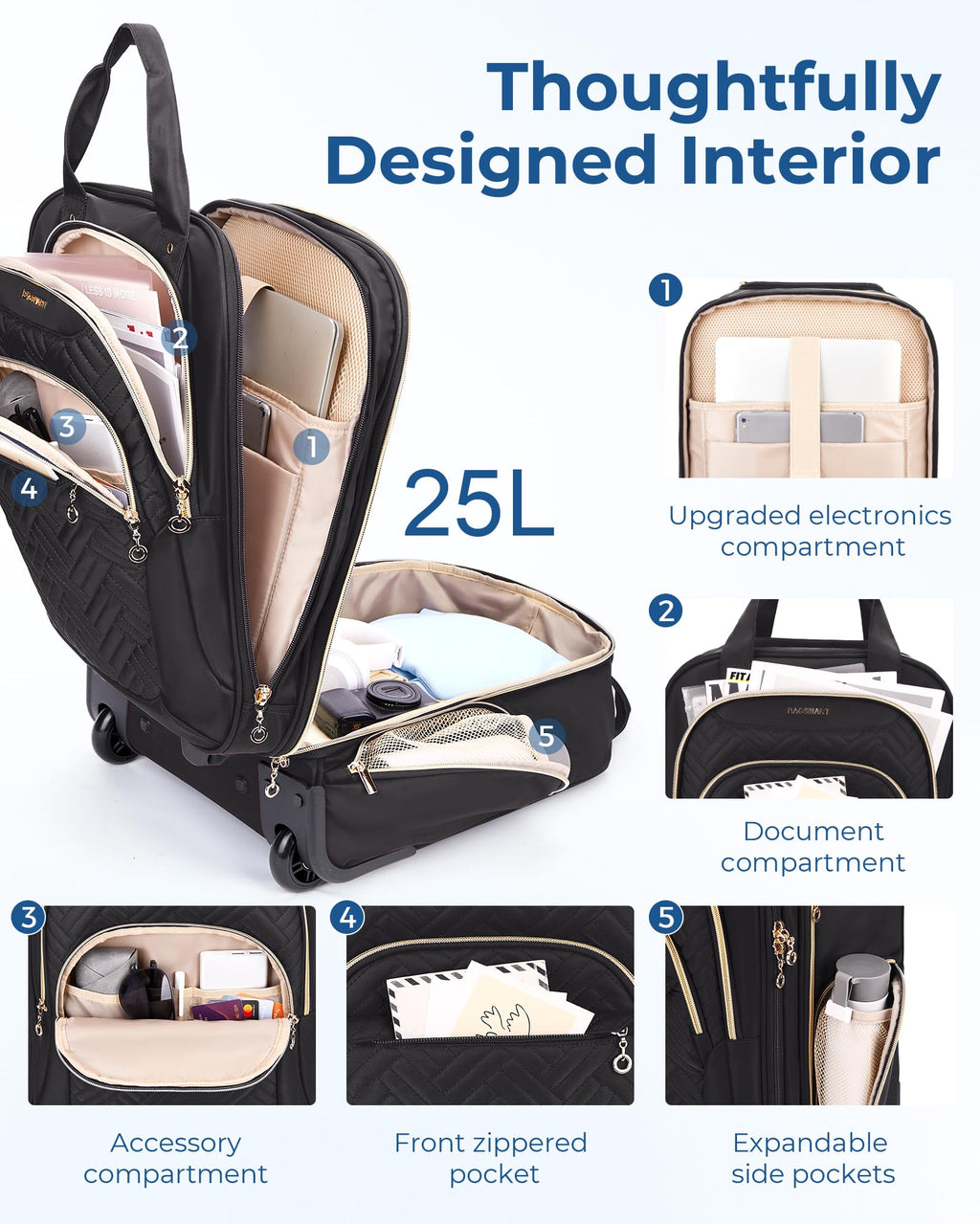 16" Softside Underseat Carry On Luggage with Wheels, Black I8614