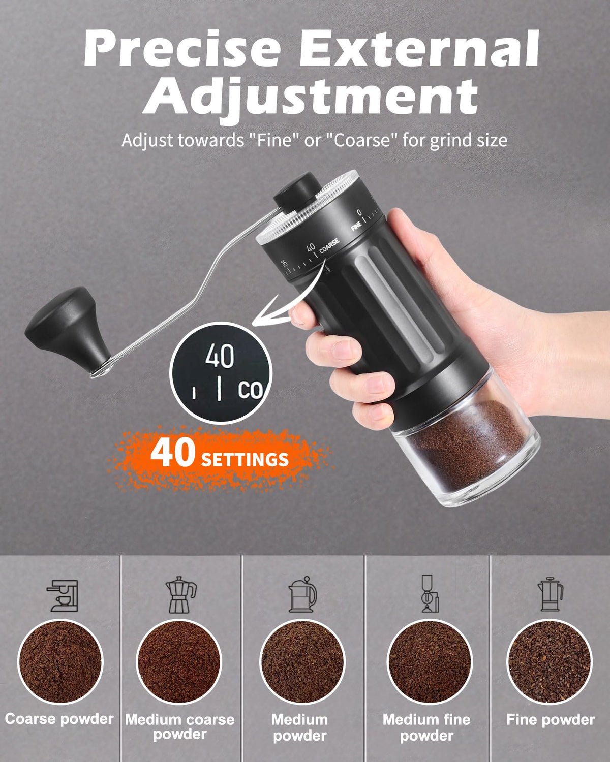 Manual Ceramics Burr Coffee Grinder with 40 Adjustable Settings K970