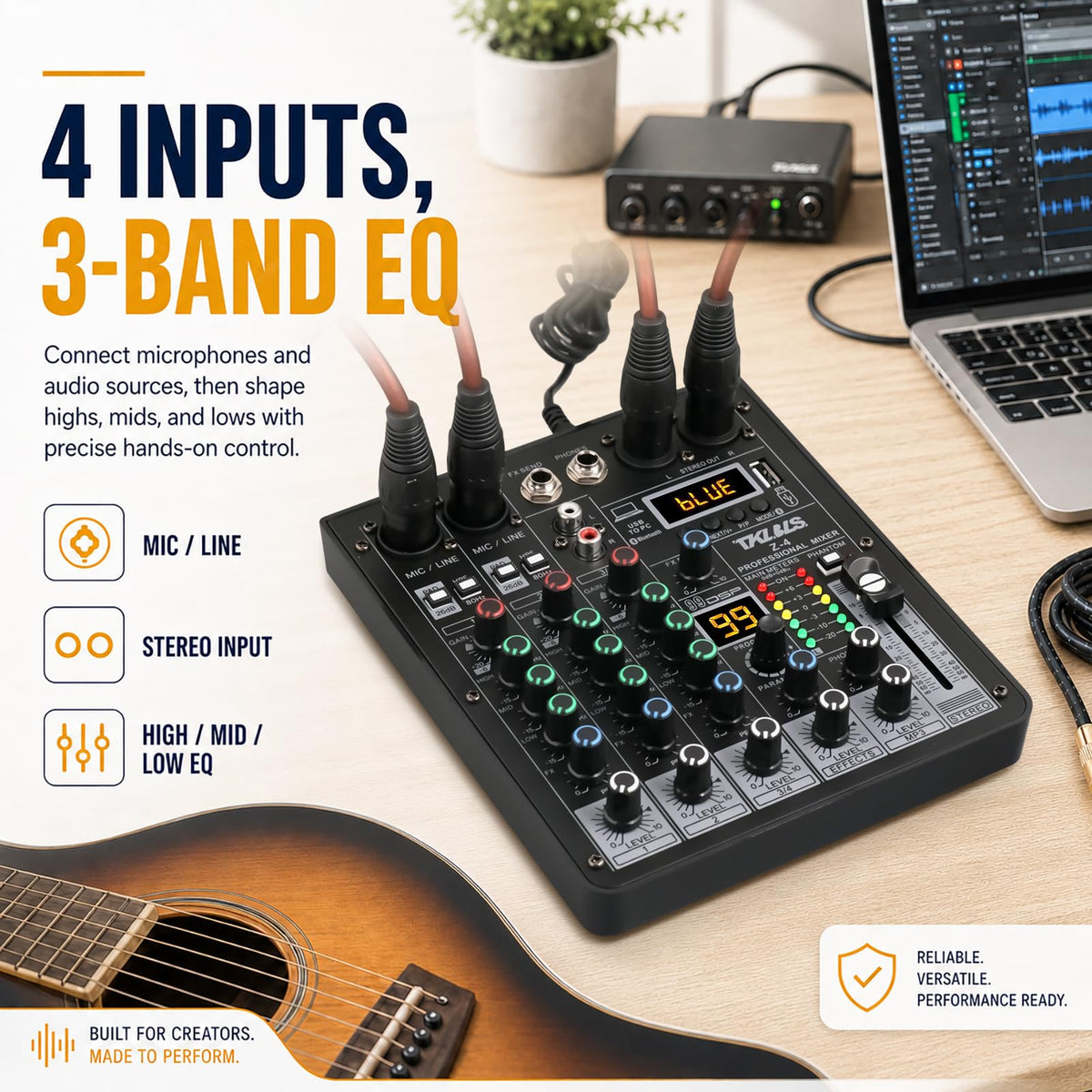4 Channel Podcast Audio Mixer with 99 DSP Effects O839