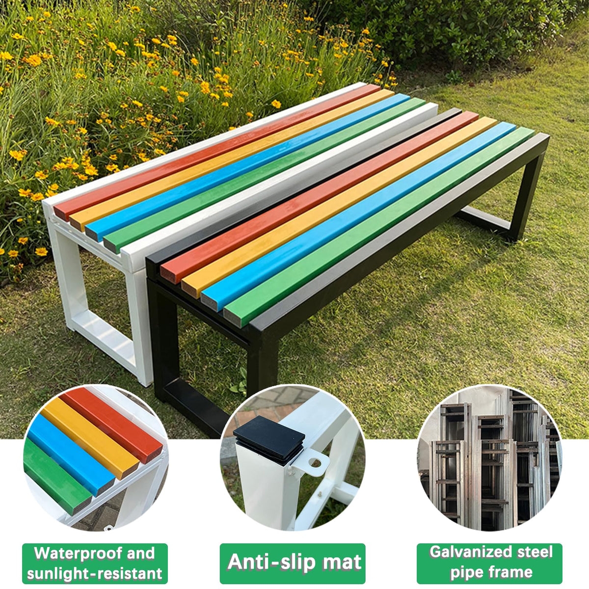 Weatherproof Metal Garden Bench Cast Iron Outdoor Seating Z37688