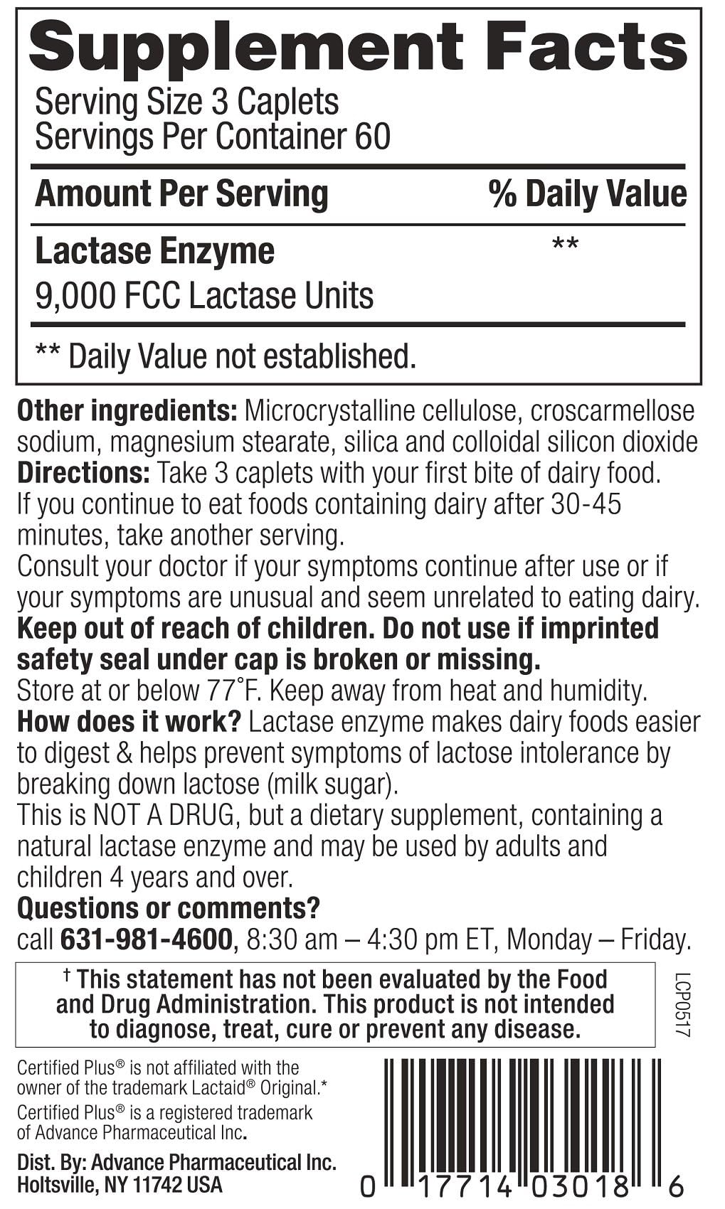 Lactase Enzyme 180 Caplets Y4023