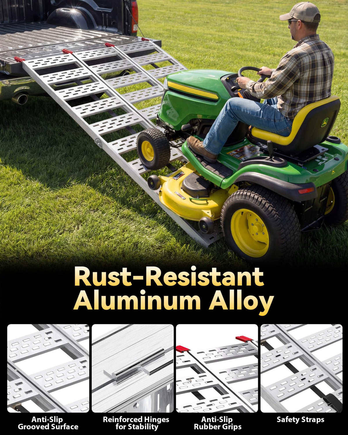 Tri-Fold Aluminum Loading Ramp, 1500 lbs Capacity, 76''L × 50''W X9180