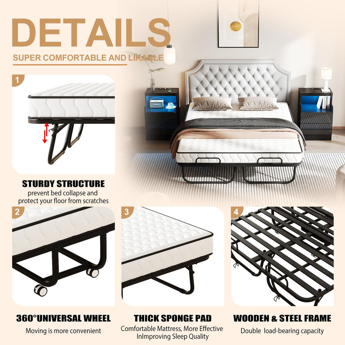 Full Size Folding Bed with 5" Memory Foam Mattress Y84056