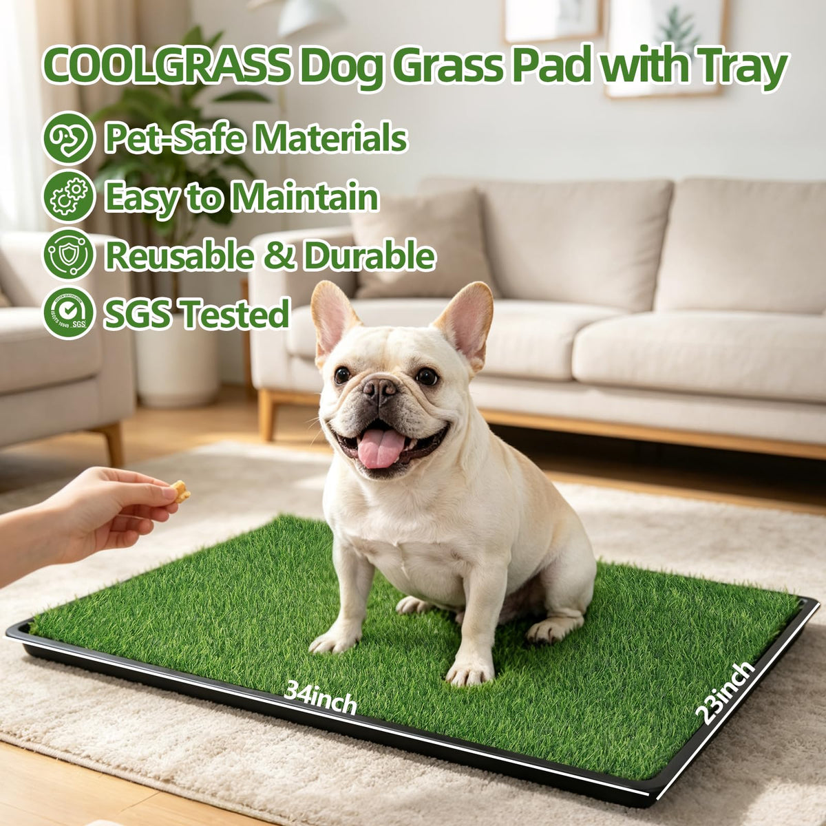Dog Grass Pad with Tray, 34 x 23 Inch, 2 Artificial Grass Pads X290