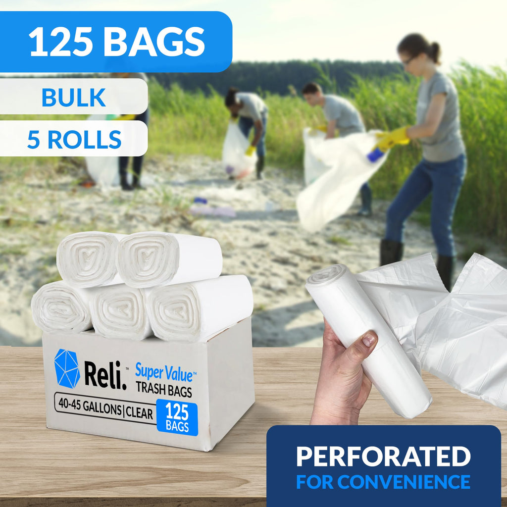 Clear Heavy Duty Trash Bags with Twist Ties 125 Count A83285