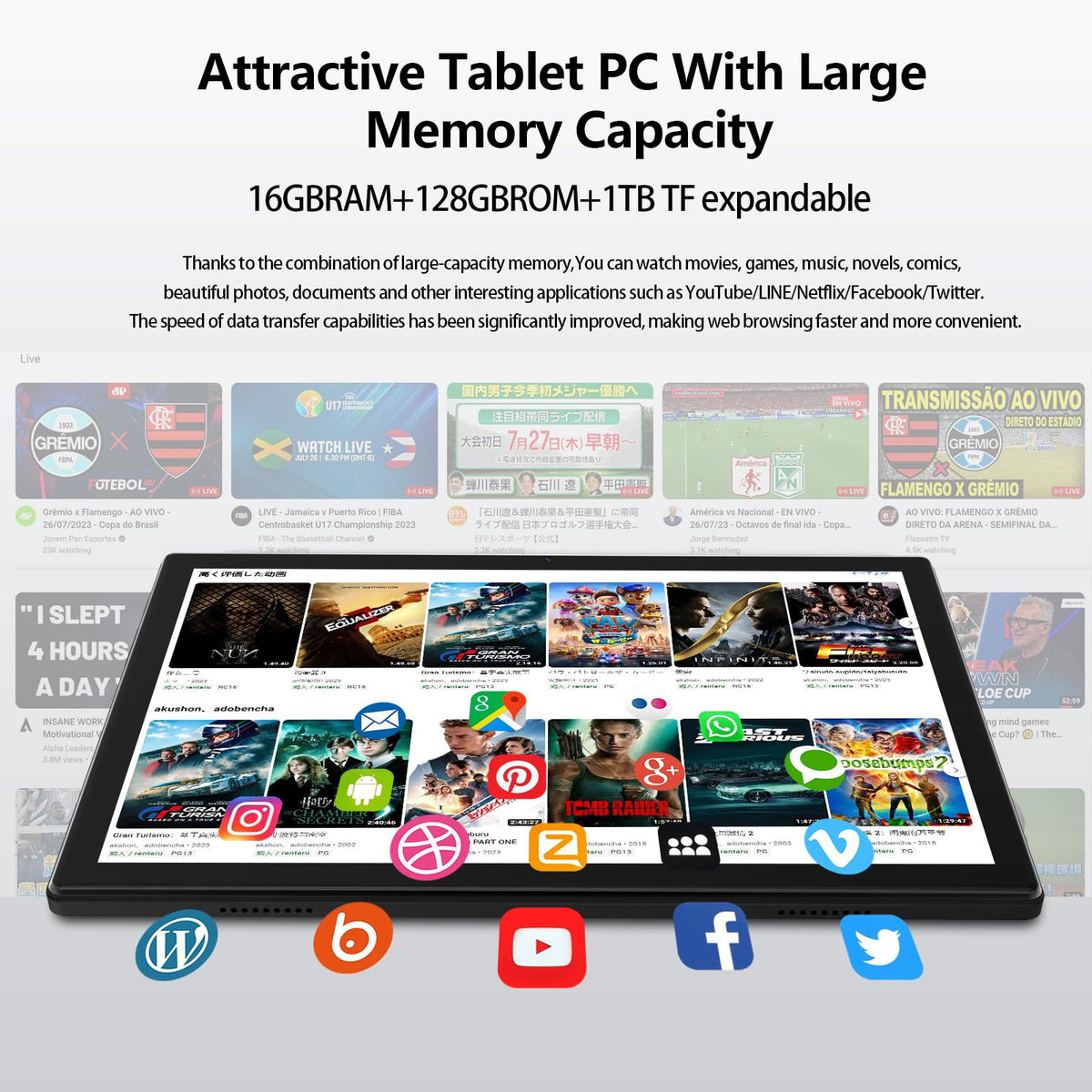 10 inch Android Tablet with Keyboard, 128GB ROM 16GB RAM, Black O999