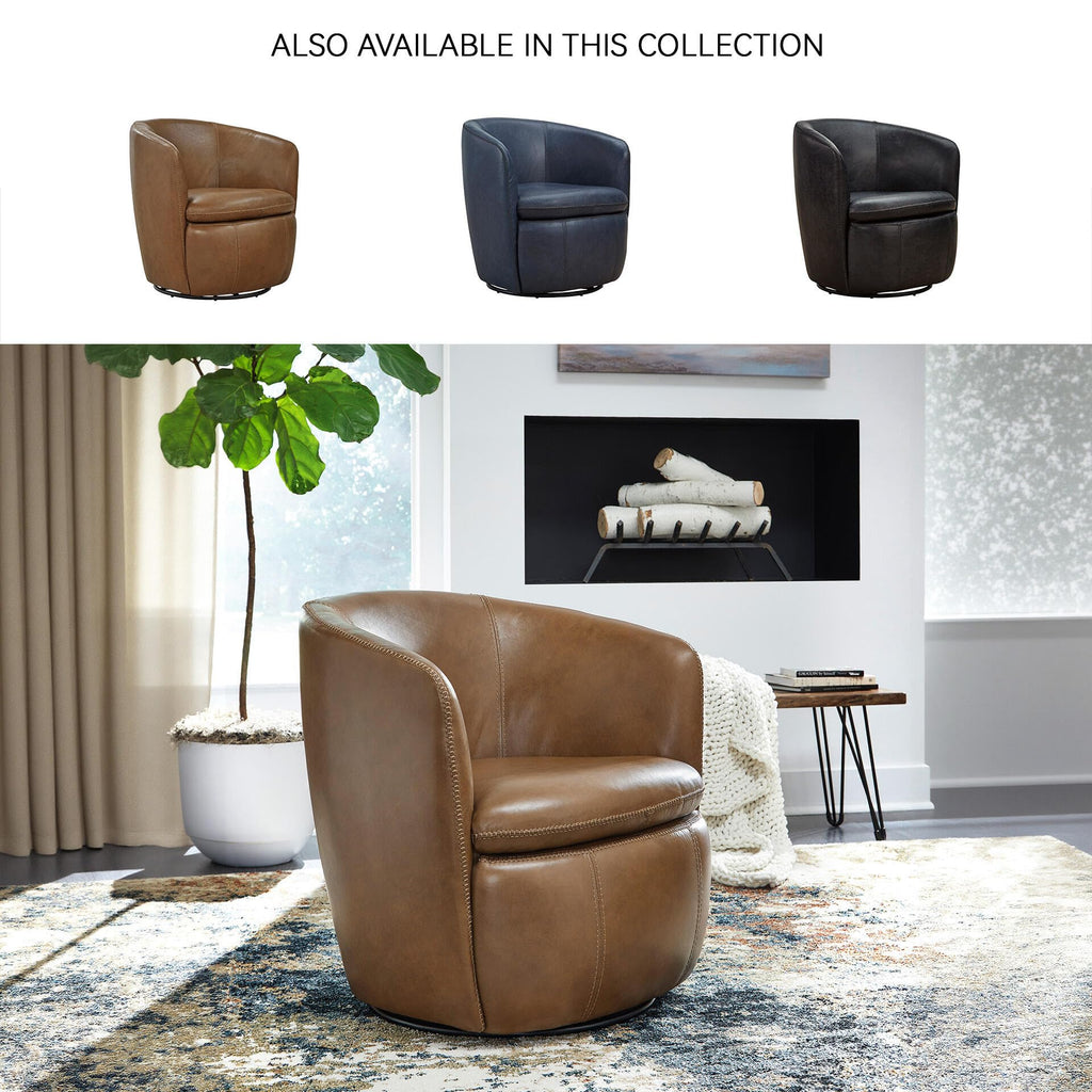 Top Grain Leather Swivel Barrel Chair N9805