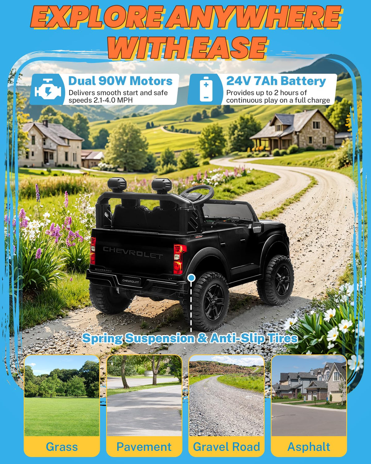 24V 2 Seater Ride on Car with Remote Control, Black X37928