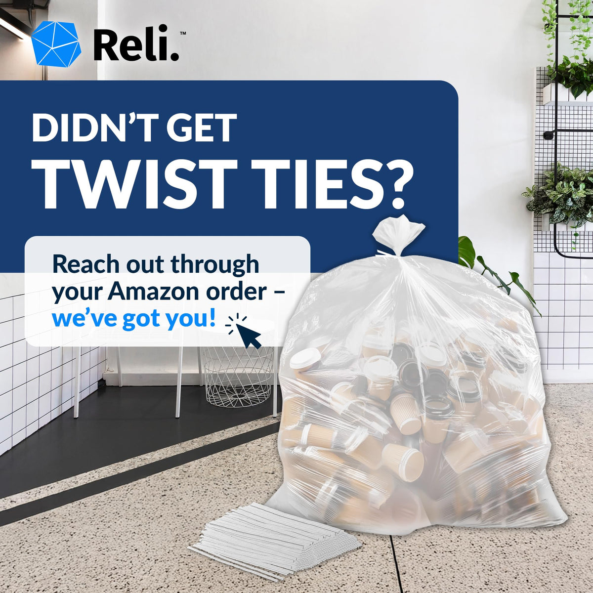 Clear Heavy Duty Trash Bags with Twist Ties 125 Count A83285