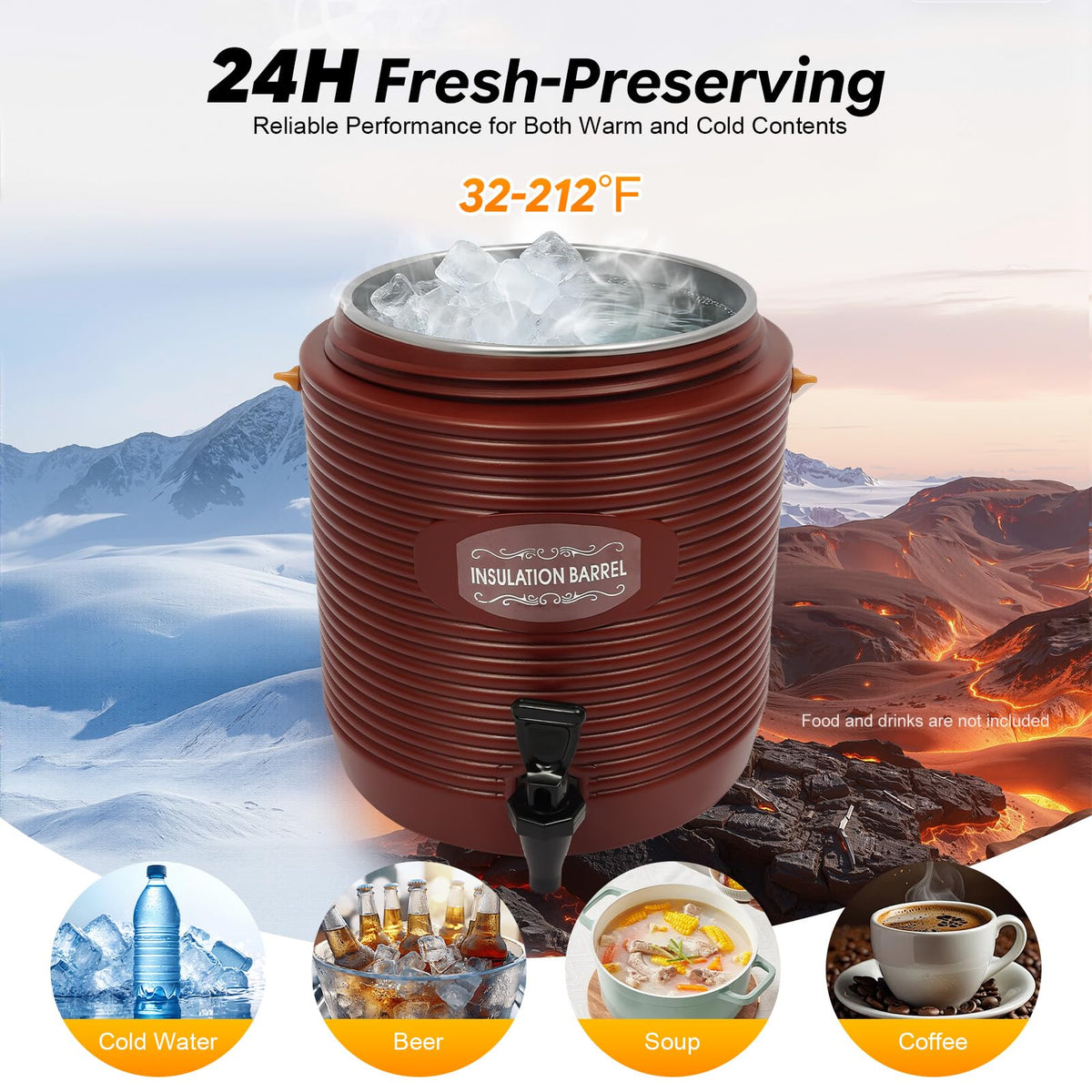 Insulated Beverage Dispenser 3.43gal Stainless Steel Portable Water Jug Z584