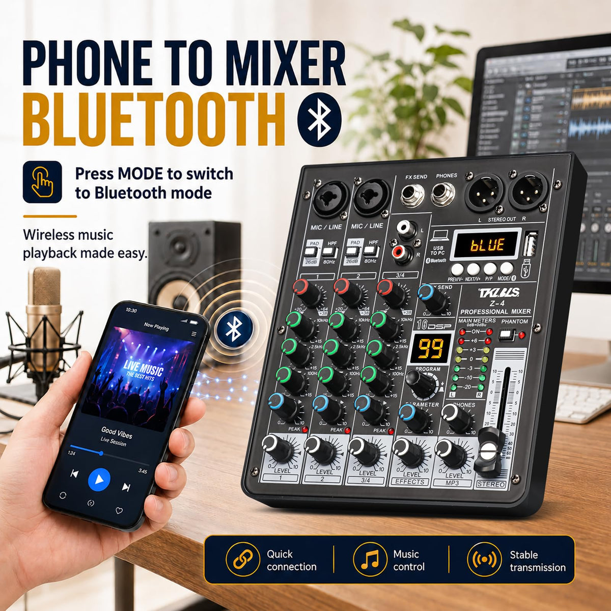4 Channel Podcast Audio Mixer with 99 DSP Effects O839