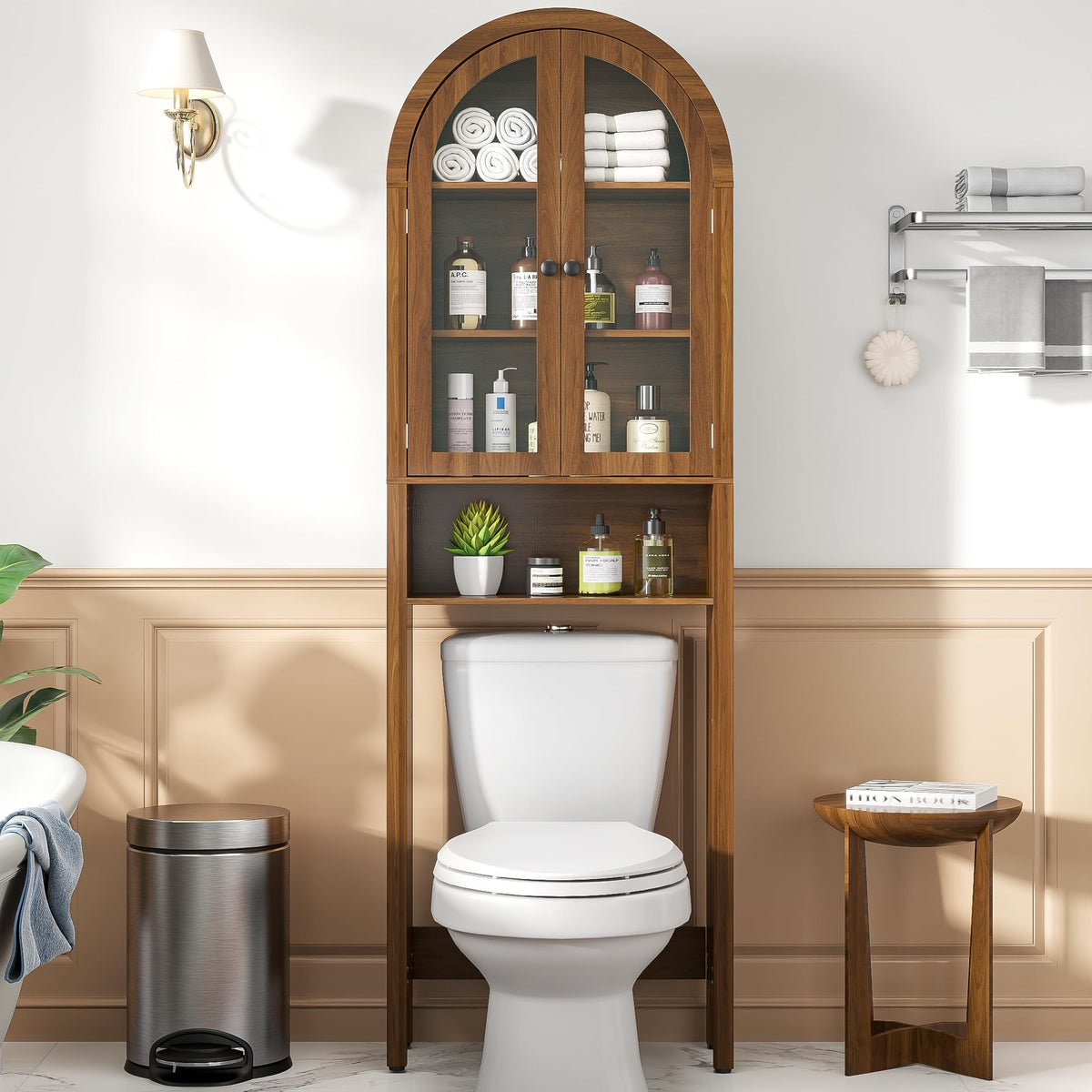 Arched Over The Toilet Storage Cabinet with Acrylic Doors B482