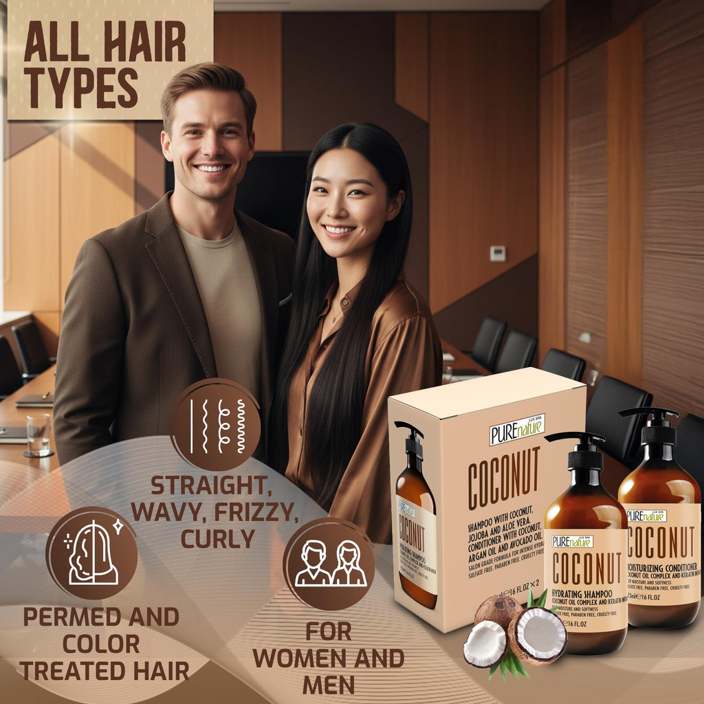 Sulfate Free Coconut Shampoo and Conditioner Set 16 Fl Oz P91420