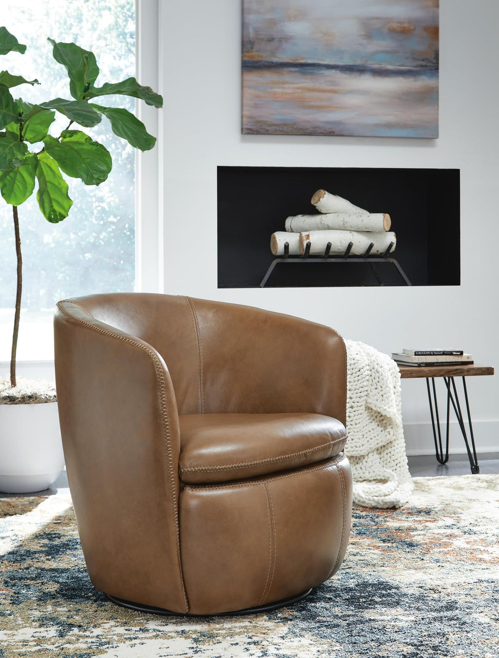 Top Grain Leather Swivel Barrel Chair N9805